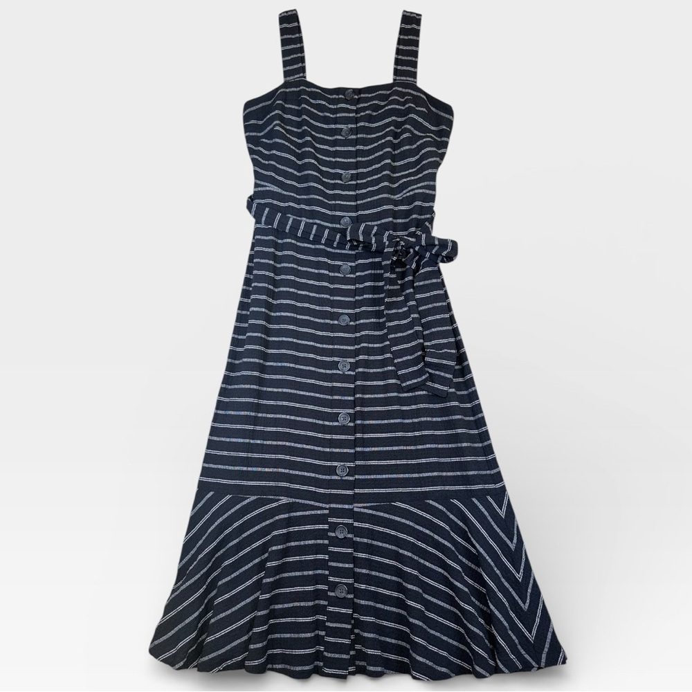 Banana Republic Black & White Striped Button Down Tie Waist Midi Dress Size 0